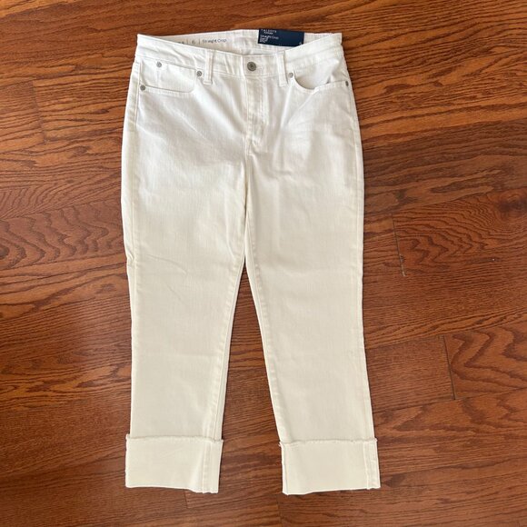 NWT TALBOTS Flawless Straight Crop White Denim Cuffed Jeans Size 6 NEW WITH TAGS - Picture 9 of 9